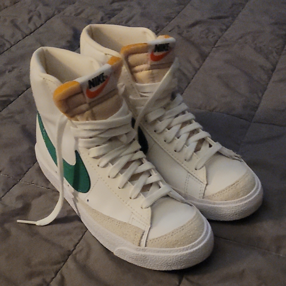 Nike White and Green High-Top Sneakers